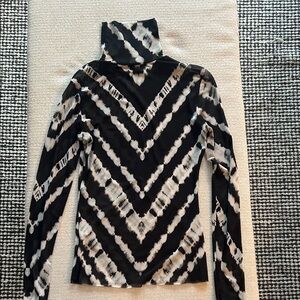 AFRM Black and White Tie-Dye Turtleneck Top